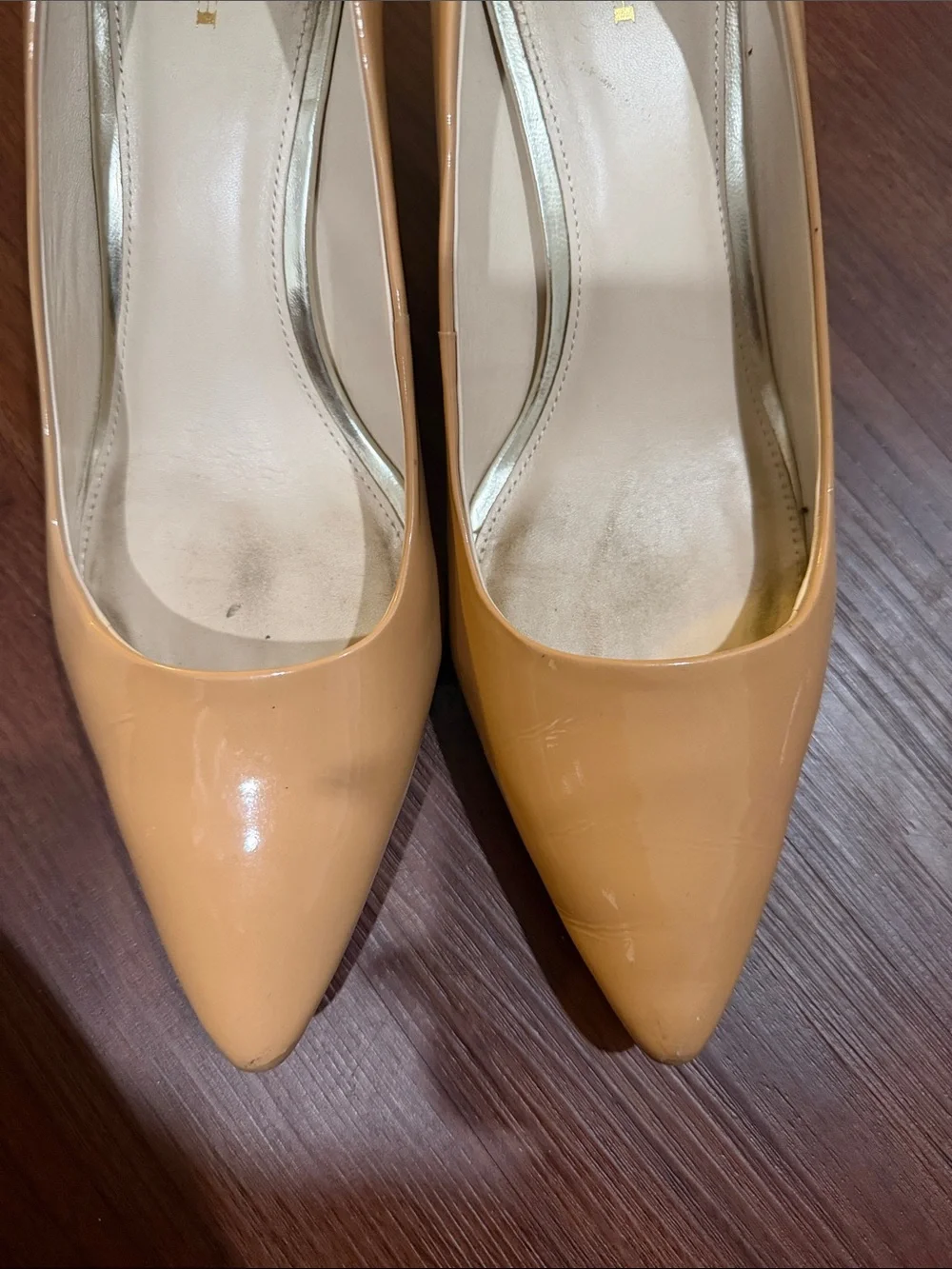 Coach Patent Leather Pointed Toe Pumps in Camel